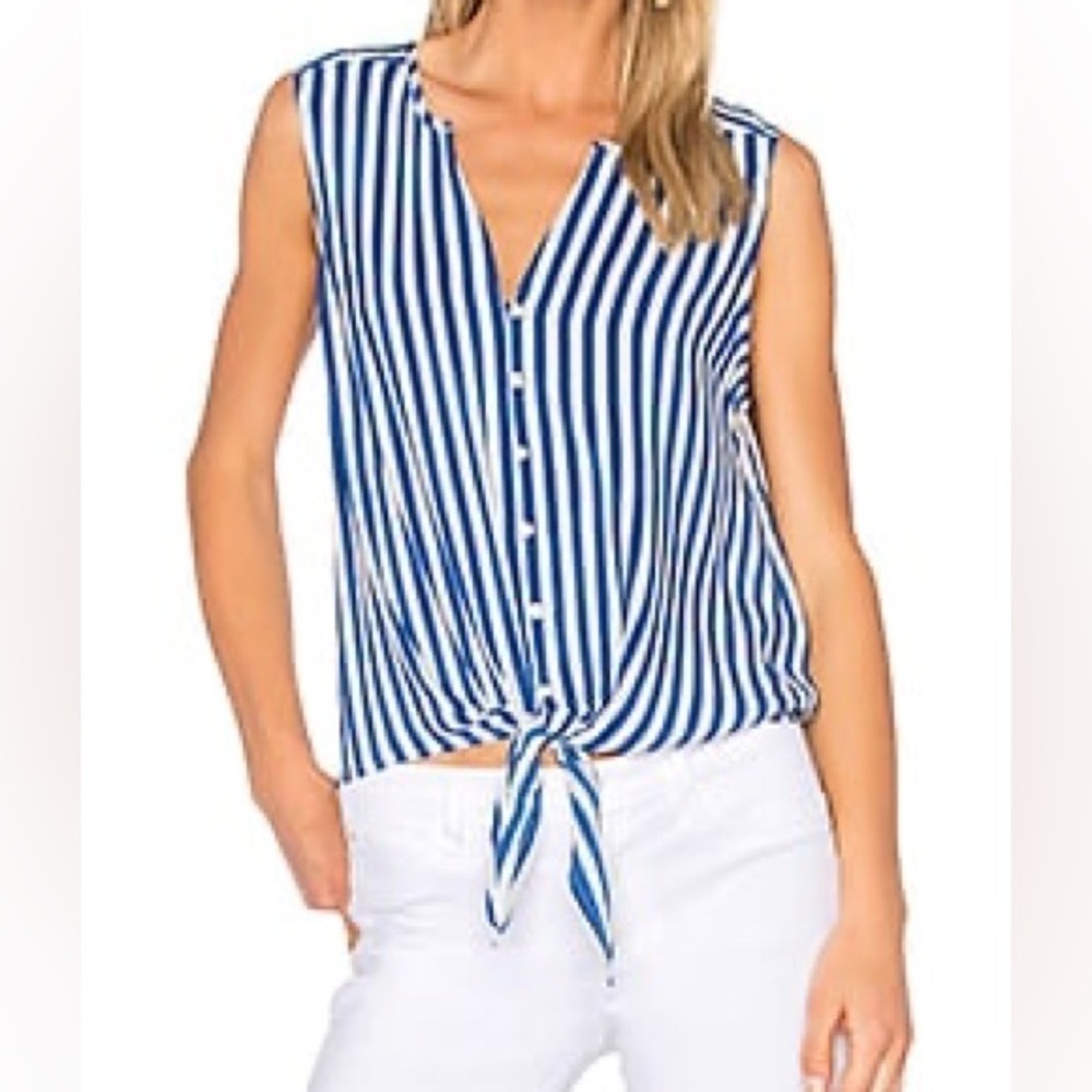 Joie Tyson Silk Tank Blue White Stripe Tie Front Size S